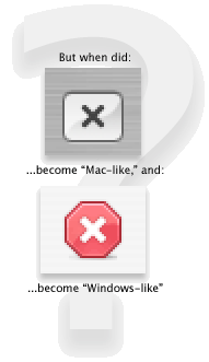 When did big black Xs become 'Mac-like' and tastefully-colored icons become 'Windows-like'?